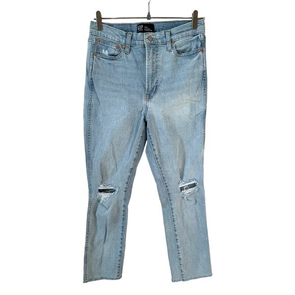 GAP Women's High Rise Vintage Slim Distressed Jean Light Wash Size 10 / 30R - Picture 1 of 9